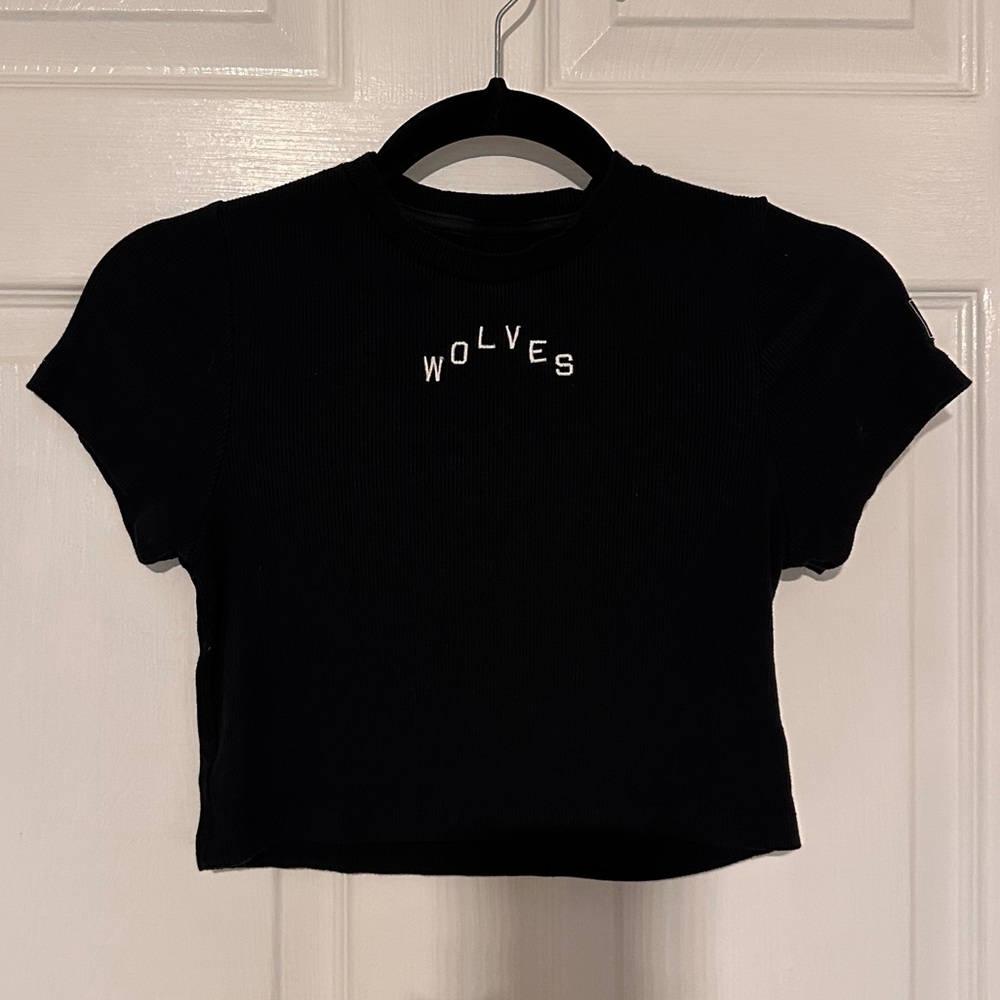 Wolves Black Ribbed Crop Tee - Women's Top